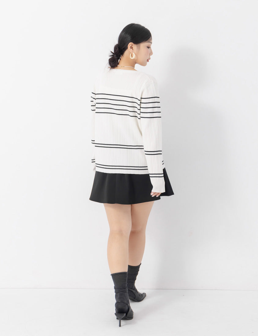 MISS. Contrast Stripe Ice Silk Plus Size Knit Cardigan