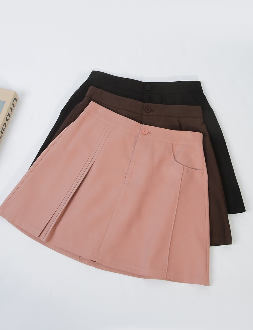 Asymmetrical Pleated Elastic Back Waist Twill Plus Size Mini Skirt