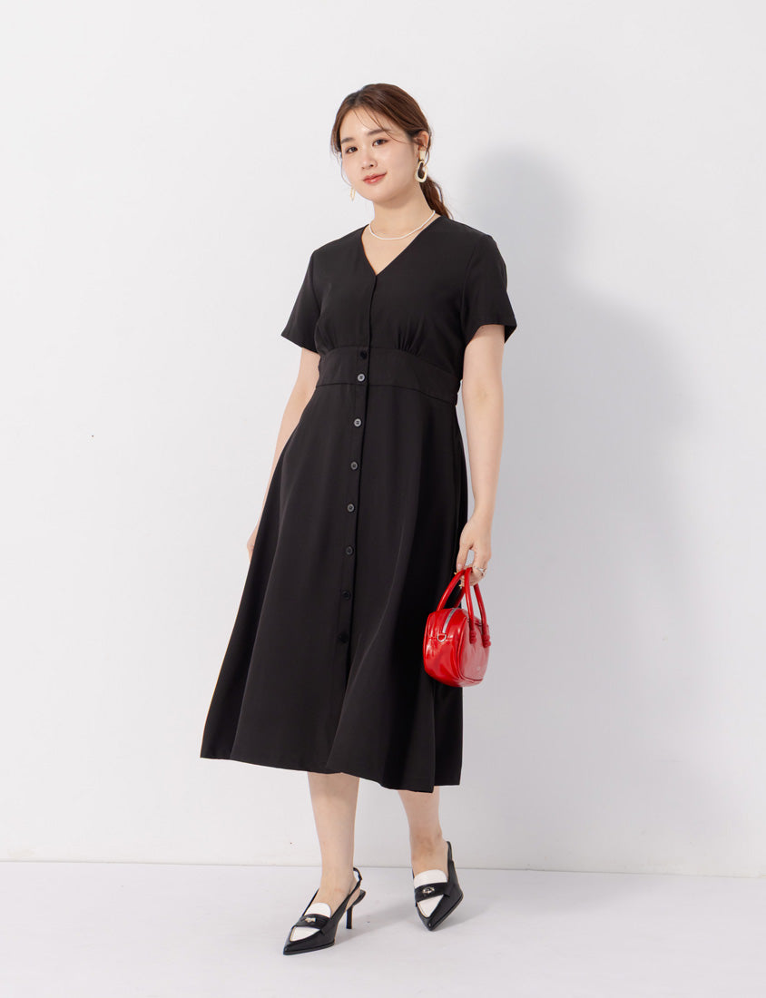 MISS. Slim Fit V-Neck Faux Button Plus Size Maxi Dress