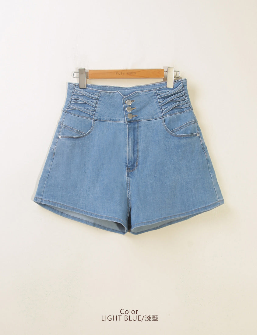 Cross Waist Tummy Flattering Plus Size Denim Shorts