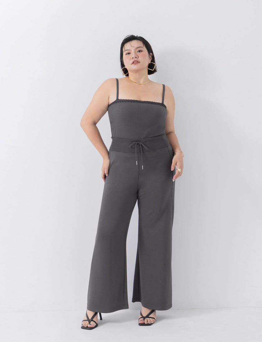 Adjustable Lace Trim Ribbed Plus Size Tank Top