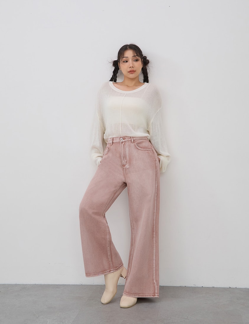 Vintage Washed Elastic Back Waist Plus Size Wide Leg Jeans