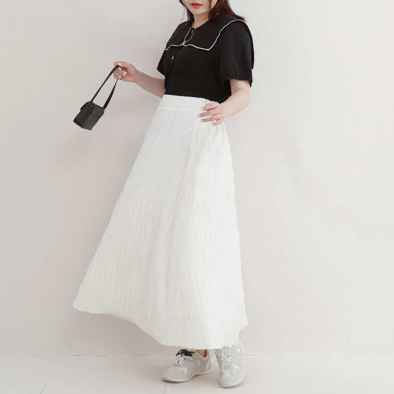 Soft Stretch Crinkled Elastic Waist Plus Size Maxi Skirt