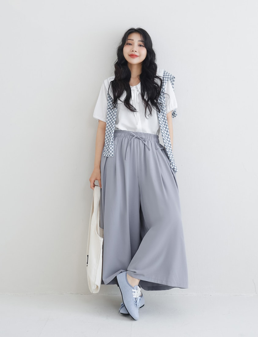 Double Layer Collar Tie Puff Sleeve Plus Size Blouse