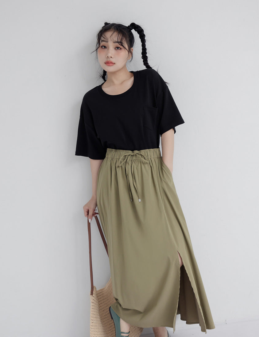 Cooling Tech Full Elastic Drawstring Plus Size Maxi Skirt
