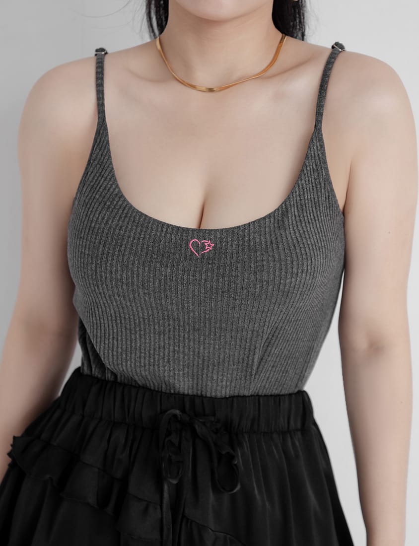 Pobra. Sweet & Edgy Heart Embroidery Plus Size Bra Top (With Pads)