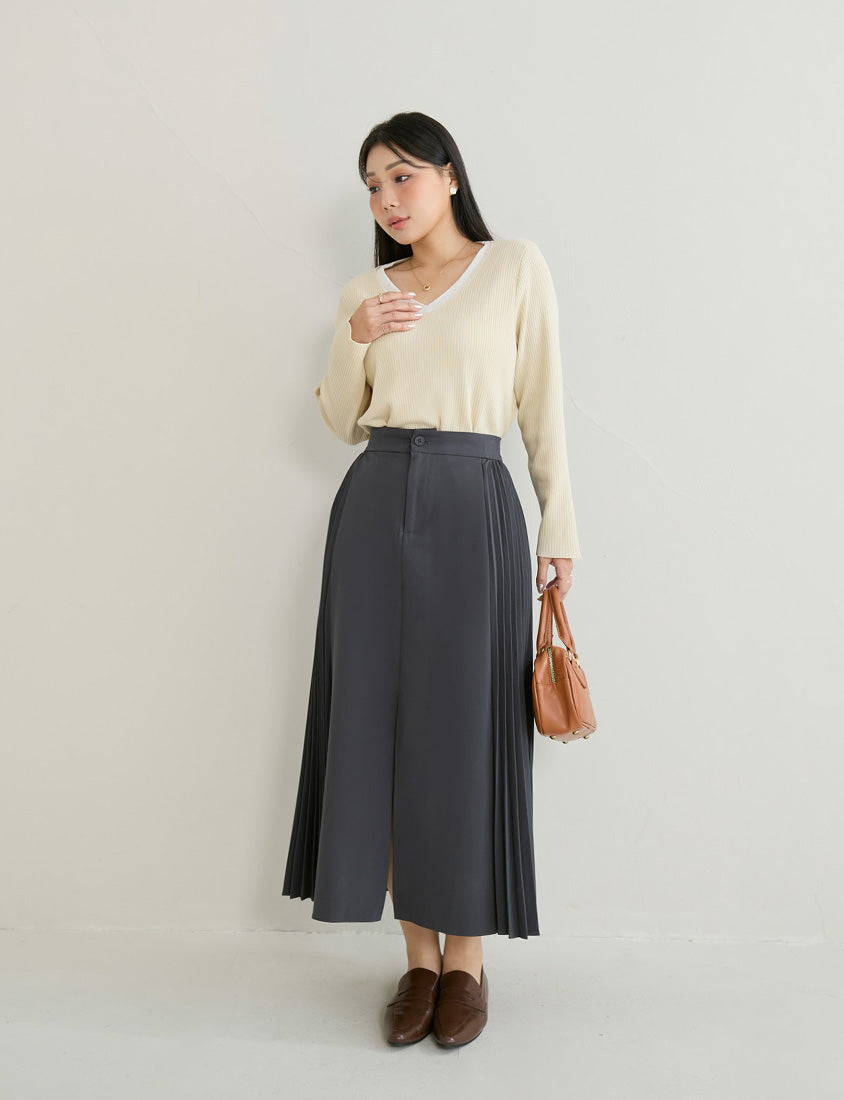 MISS. Faux Two Piece Ribbed Knit Plus Size Long Sleeve Top