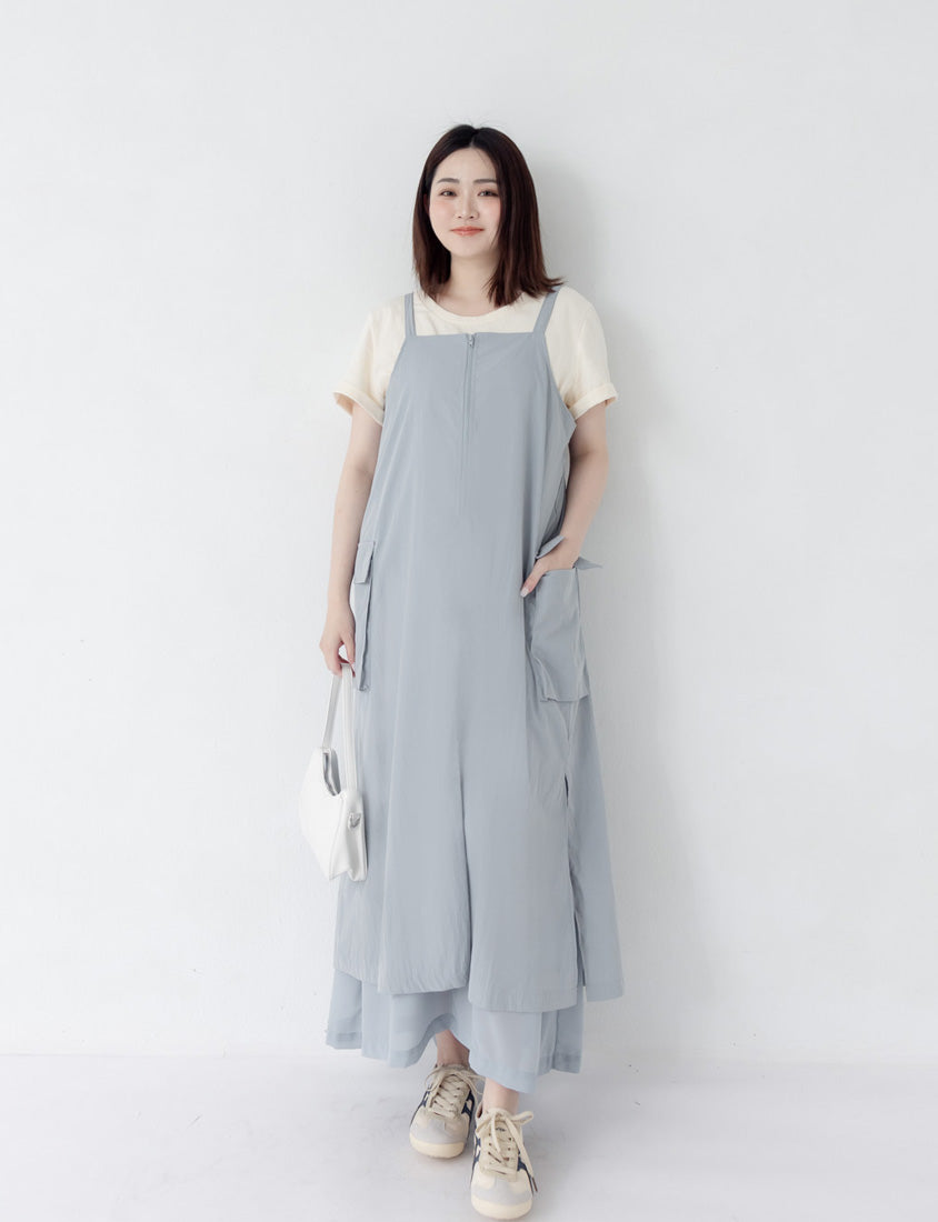 Multi-Layered Cargo Adjustable Strap Plus Size Maxi Dress