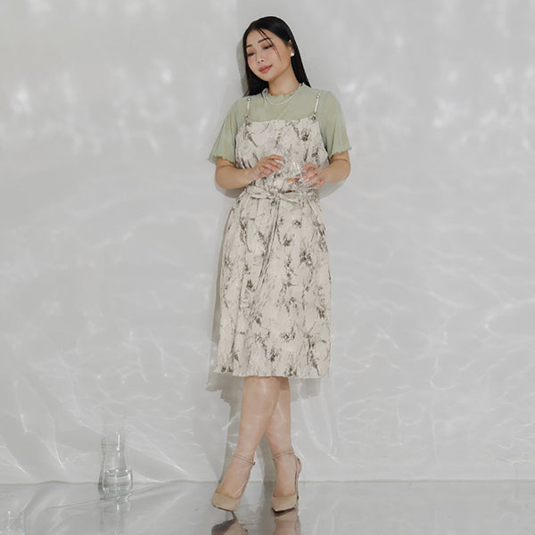 MISS. Wavy Textured Adjustable Strap Plus Size Dress (with Belt)