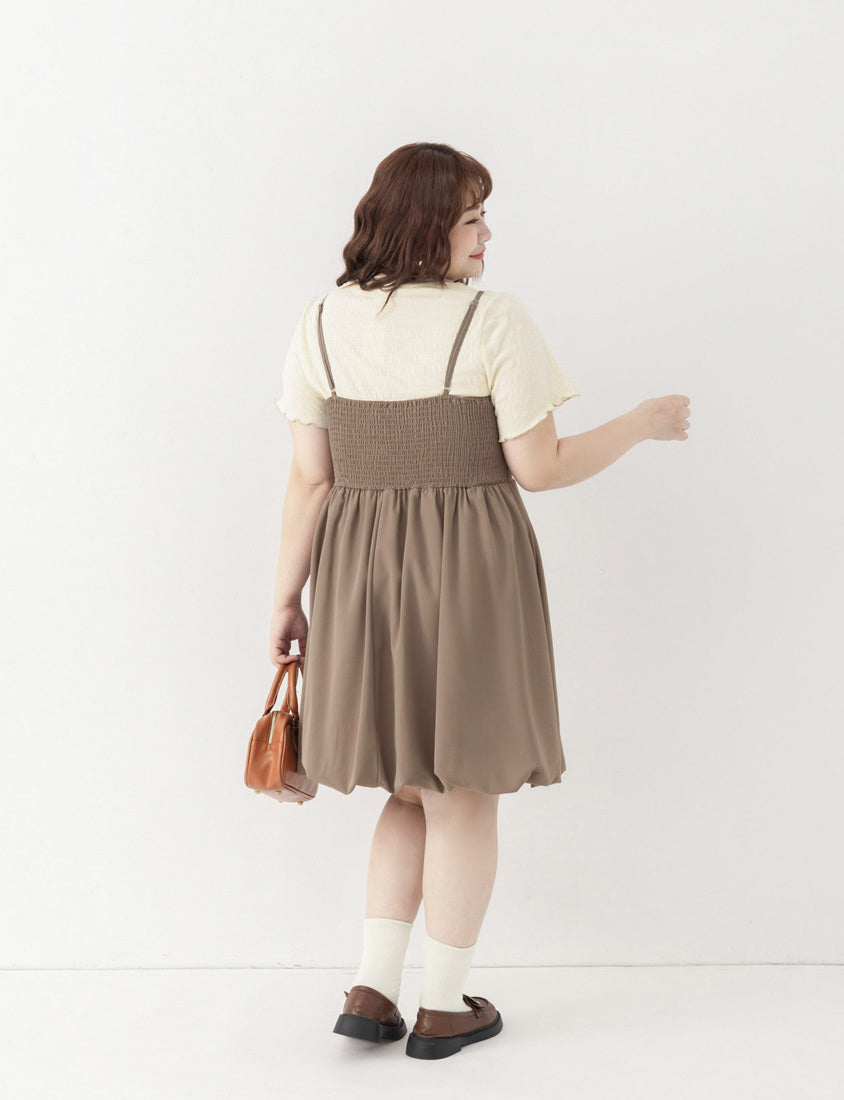 Japanese Style Adjustable Bubble Hem Plus Size Mini Dress