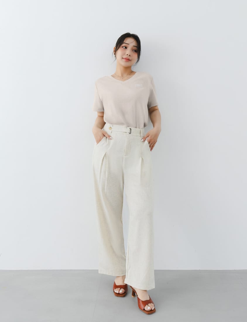 MISS. Cotton Linen Pleated Waist Plus Size Wide Leg Pants