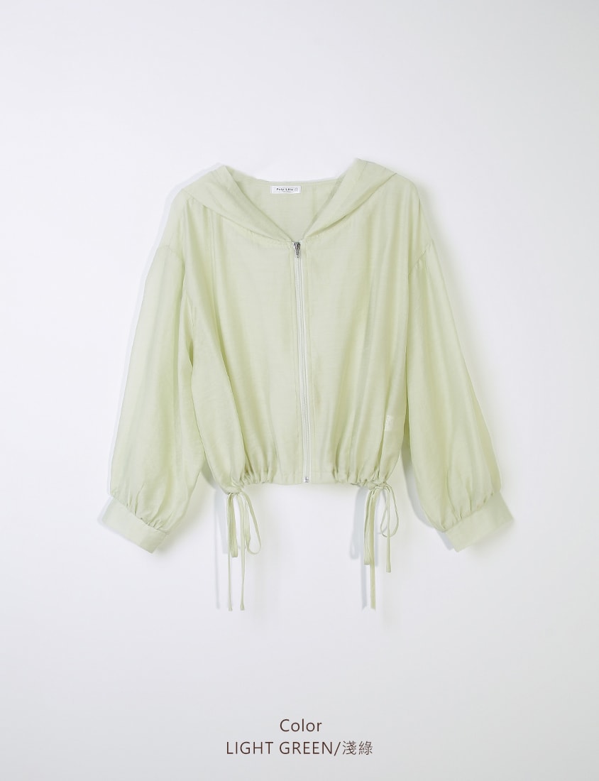 Semi-Sheer Drawstring Hem Hooded Plus Size Jacket