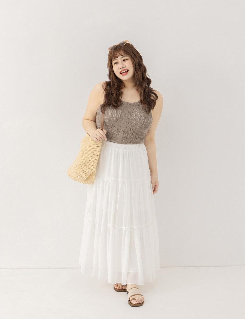 Floral Mock Button Hollow Plus Size Knit Vest