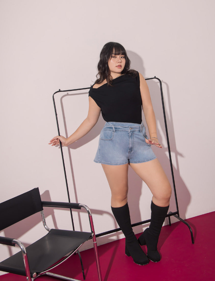 MUA! Asymmetrical Waistband Plus Size Denim Shorts