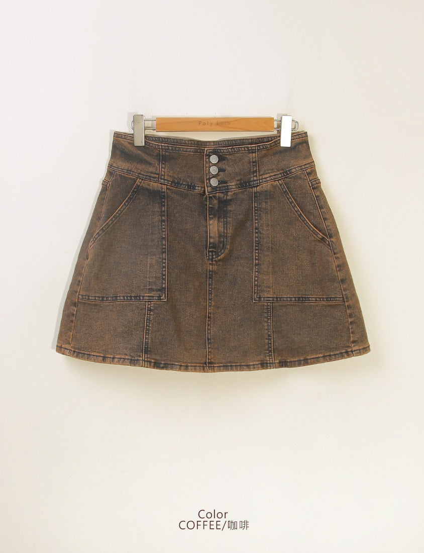 MUA! Ultra Stretch High Waist Washed Denim Plus Size Mini Skirt (With Pants)