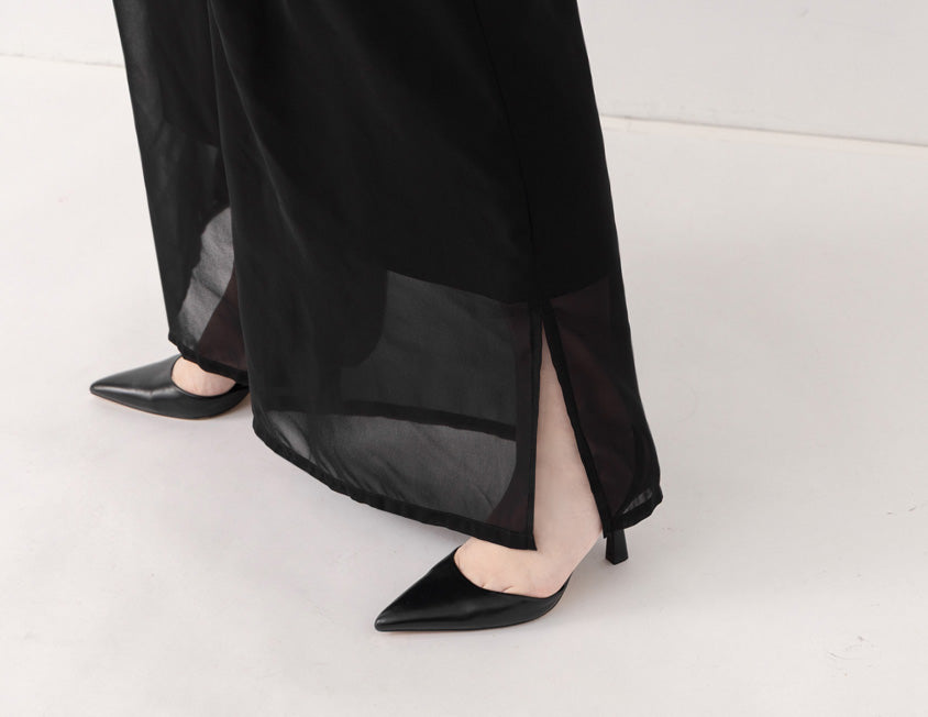 MISS. Silky Cool Sheer Chiffon Elastic Waist Plus Size Wide Pants