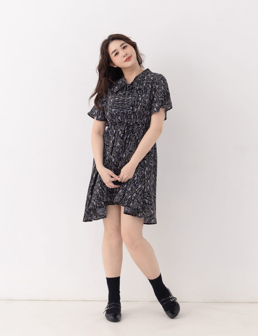 Gentle Lavender Tie-Waist Plus Size Flare Dress