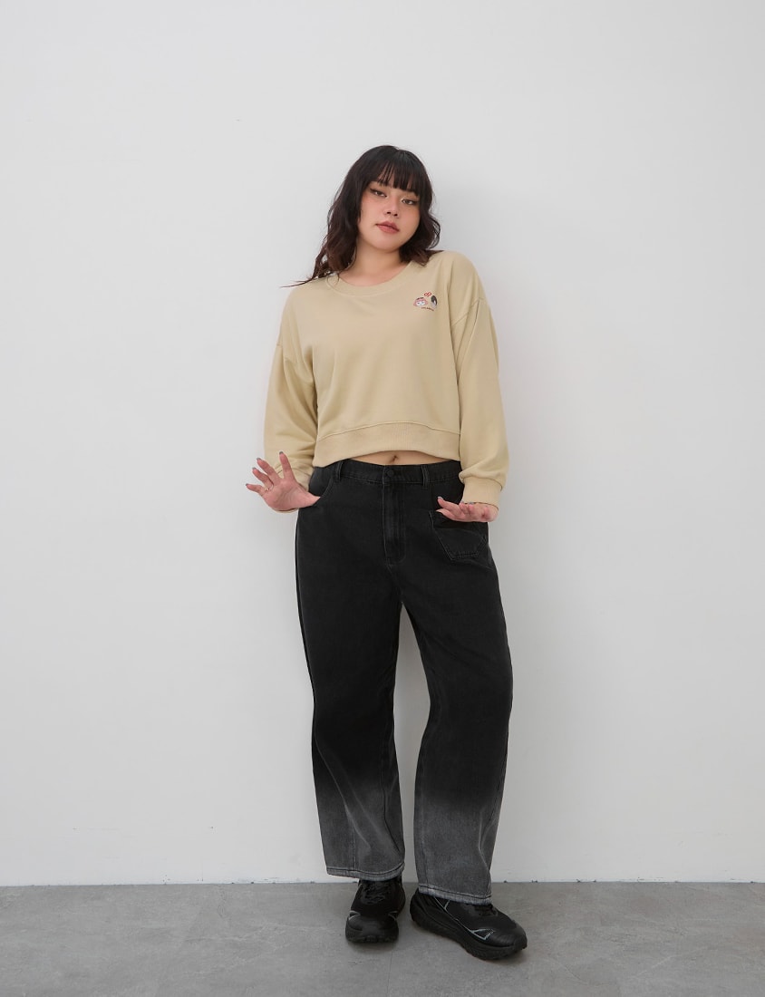 Gradient Wash Elastic Back Waist Plus Size Tapered Jeans