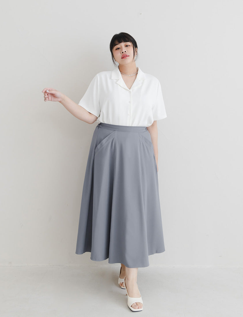 MISS. Contrast Stitch A-Line Back Elastic Waist Plus Size Maxi Skirt