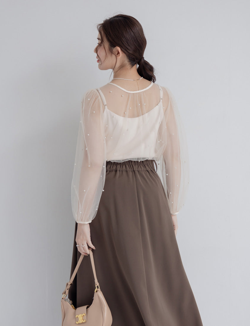 MISS. Romantic Sheer Pearl-Embellished Tie Plus Size Blouse