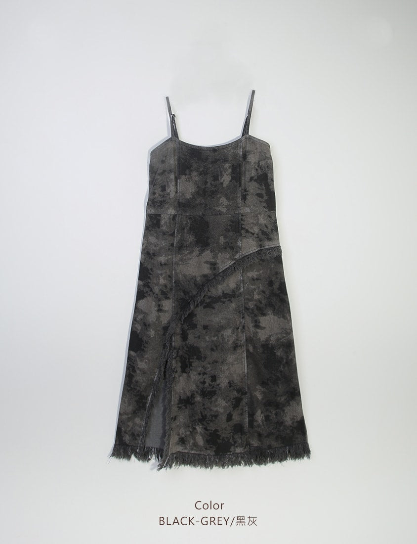 Adjustable Tie-Dye Denim Plus Size Cami Dress