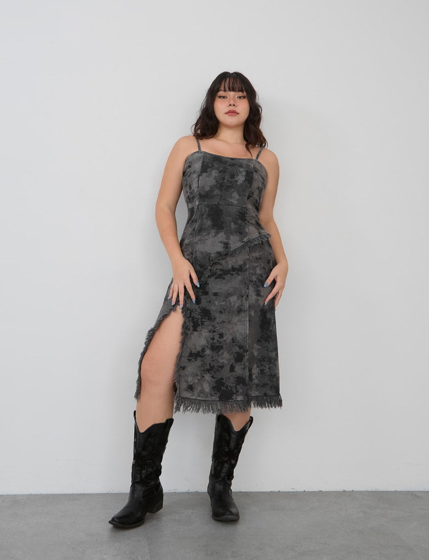Adjustable Tie-Dye Denim Plus Size Cami Dress
