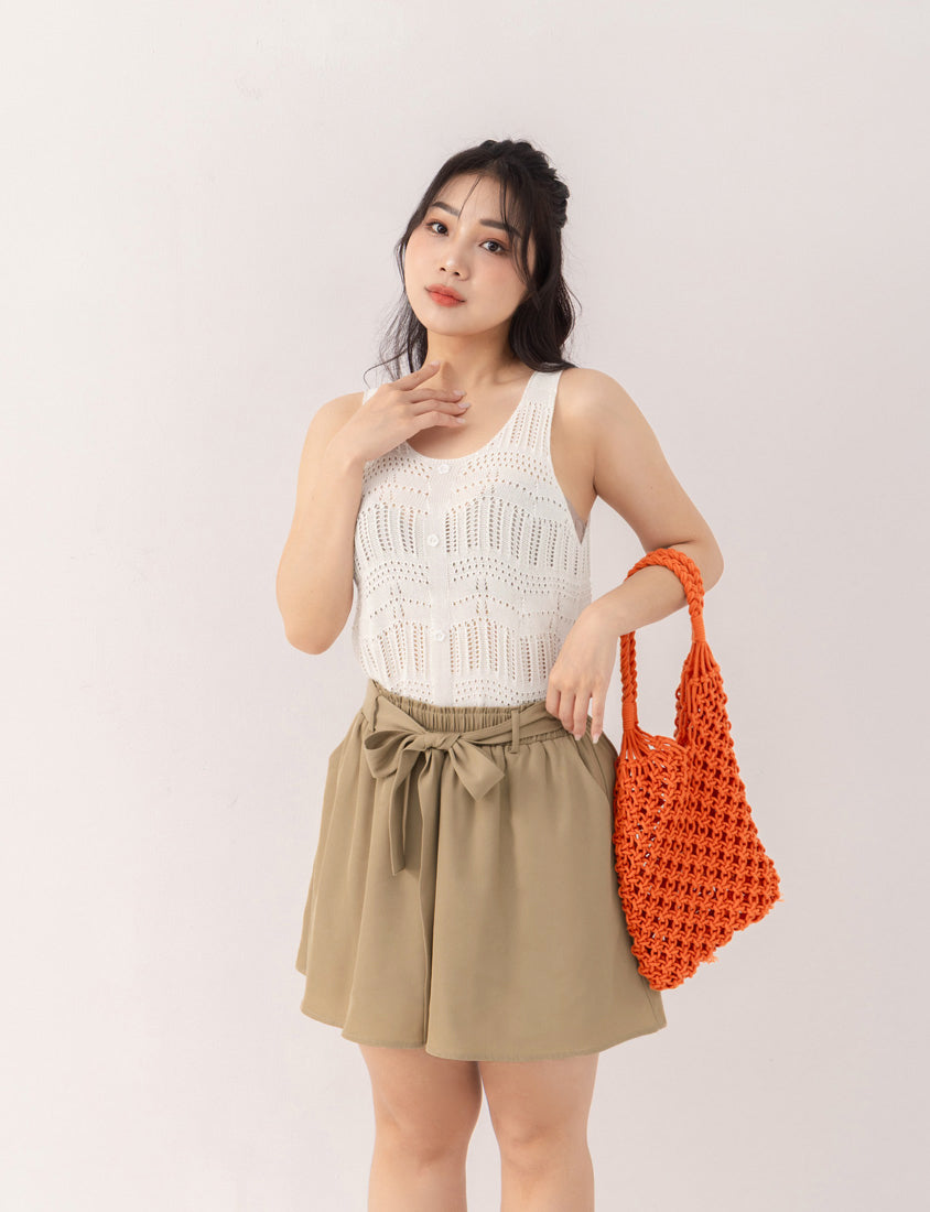 Floral Ruffled Elastic Waist Flowy Plus Size Mini Skort  (With Waist Tie)