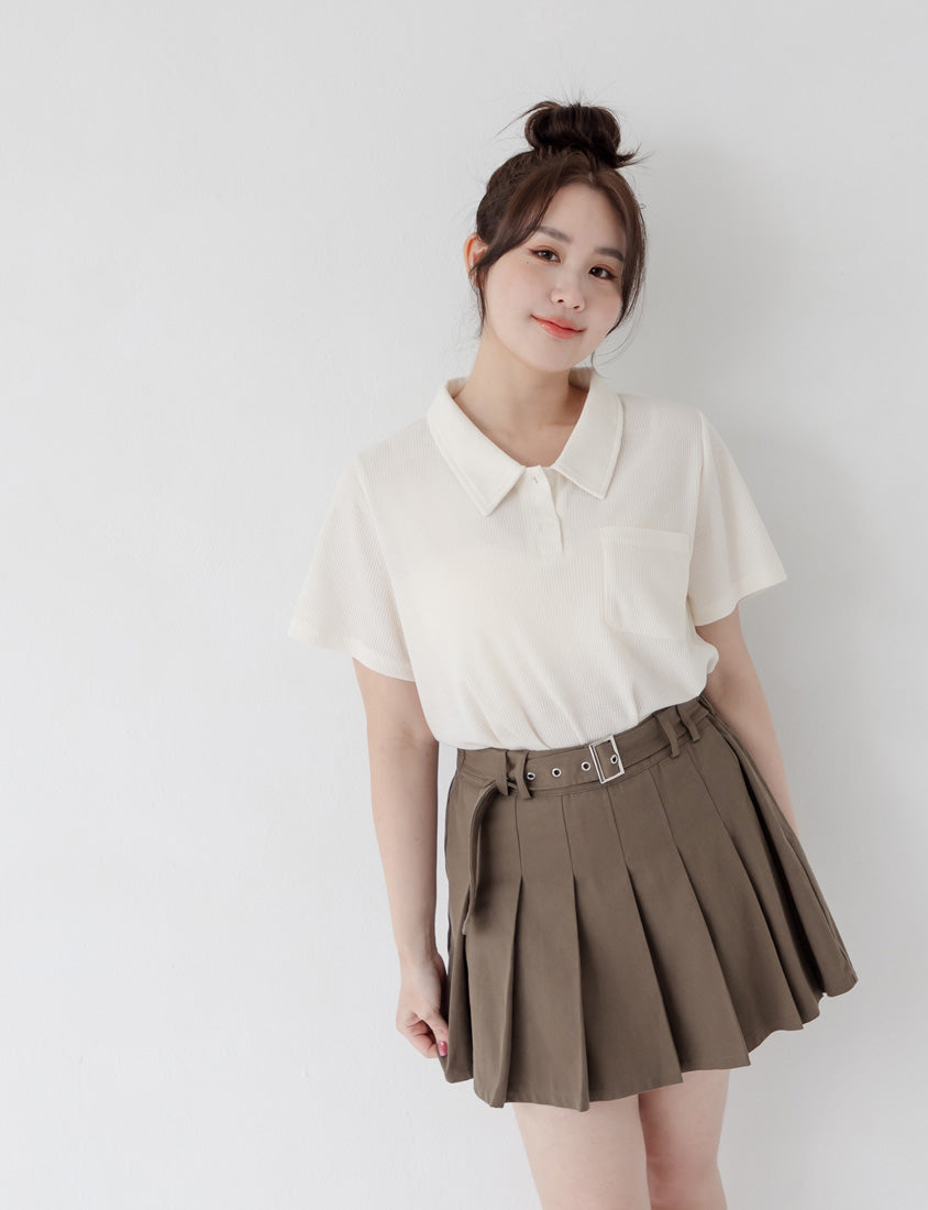 Skin-Friendly Waffle Knit Polo Plus Size Top