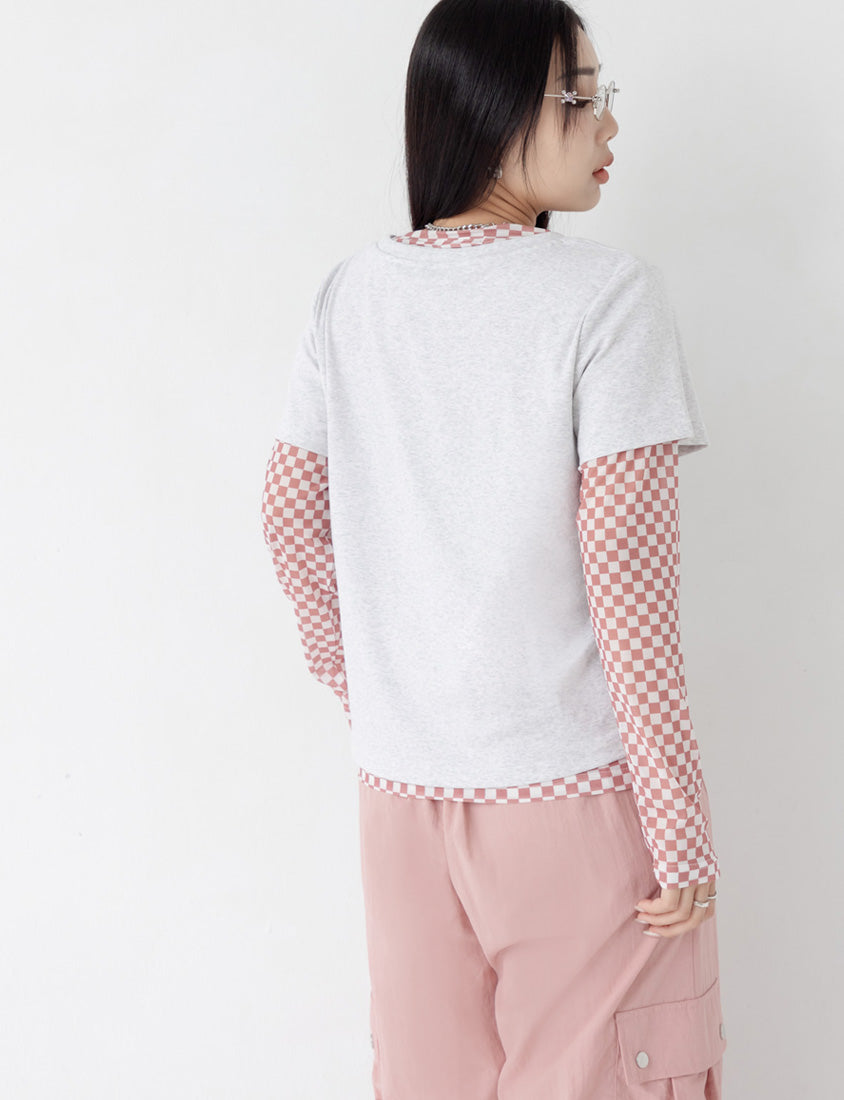 MUA! Sexy Checkered Mesh Long Sleeve Plus Size Top