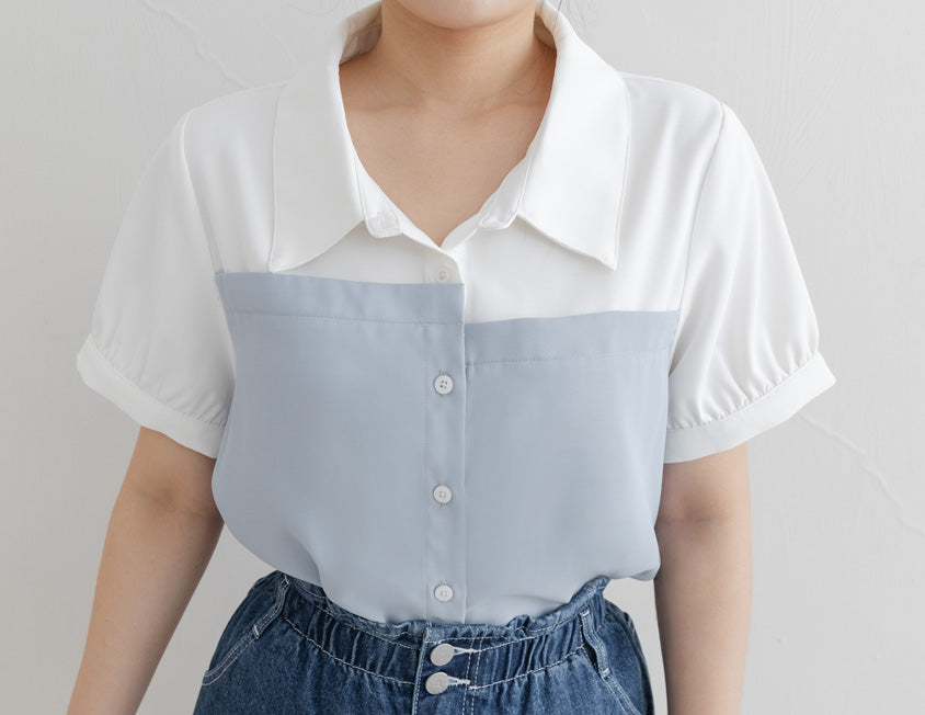 Faux Two-Piece Asymmetric Color-Block Plus Size Shirt