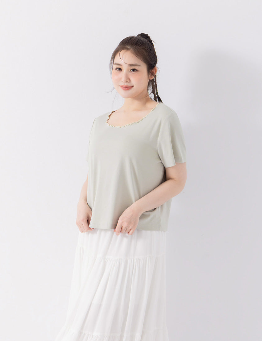Two-Piece Japanese-Style Color-Block Plus Size Top Set
