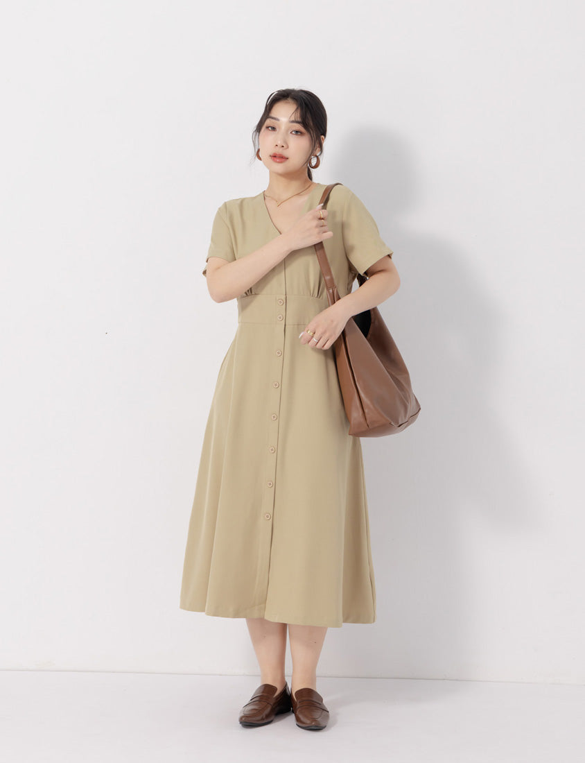 MISS. Slim Fit V-Neck Faux Button Plus Size Maxi Dress