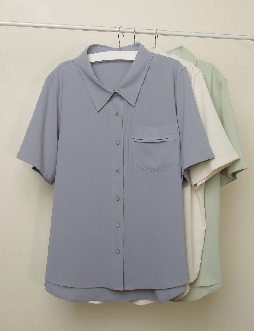 MISS. Lightweight Cooling Pleated Pocket Plus Size Short Sleeve Shirt