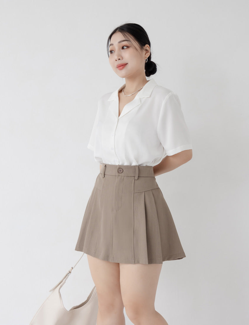 MISS. Glossy Satin Cuban Collar Plus Size Shirt With Floral Buttons