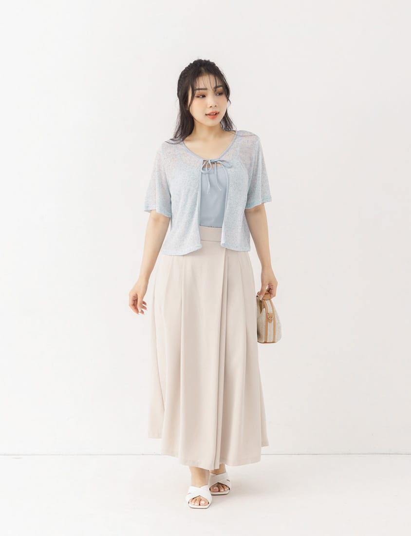 Elegant Pleated Back Elastic Waist Plus Size Chiffon Skort