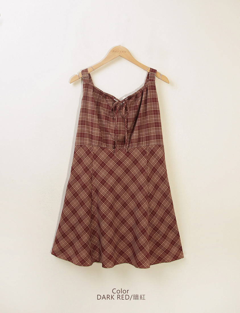 Preppy Adjustable Plaid Plus Size Mini Dress