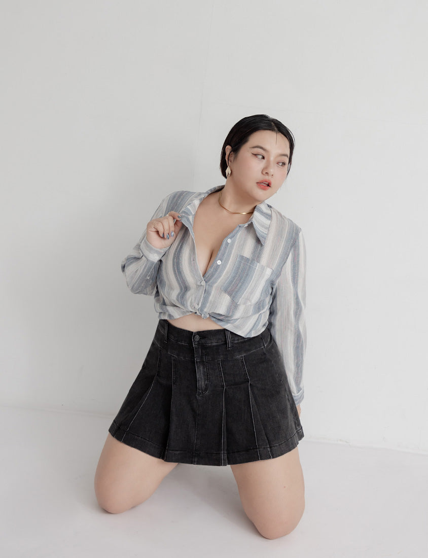 MUA! Tie-Dye Contrast Stripe Long Sleeve Plus Size Shirt