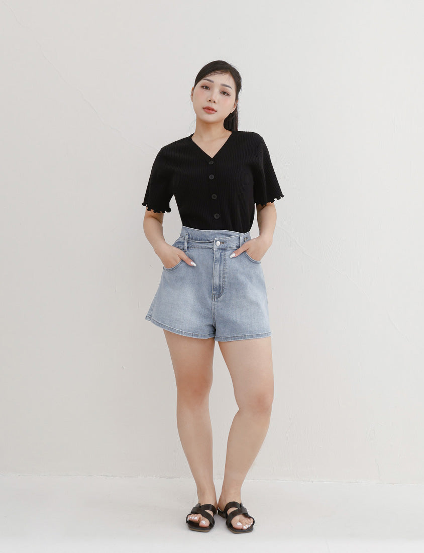 Cooling Lyocell Faux Button Plus Size Knit Top