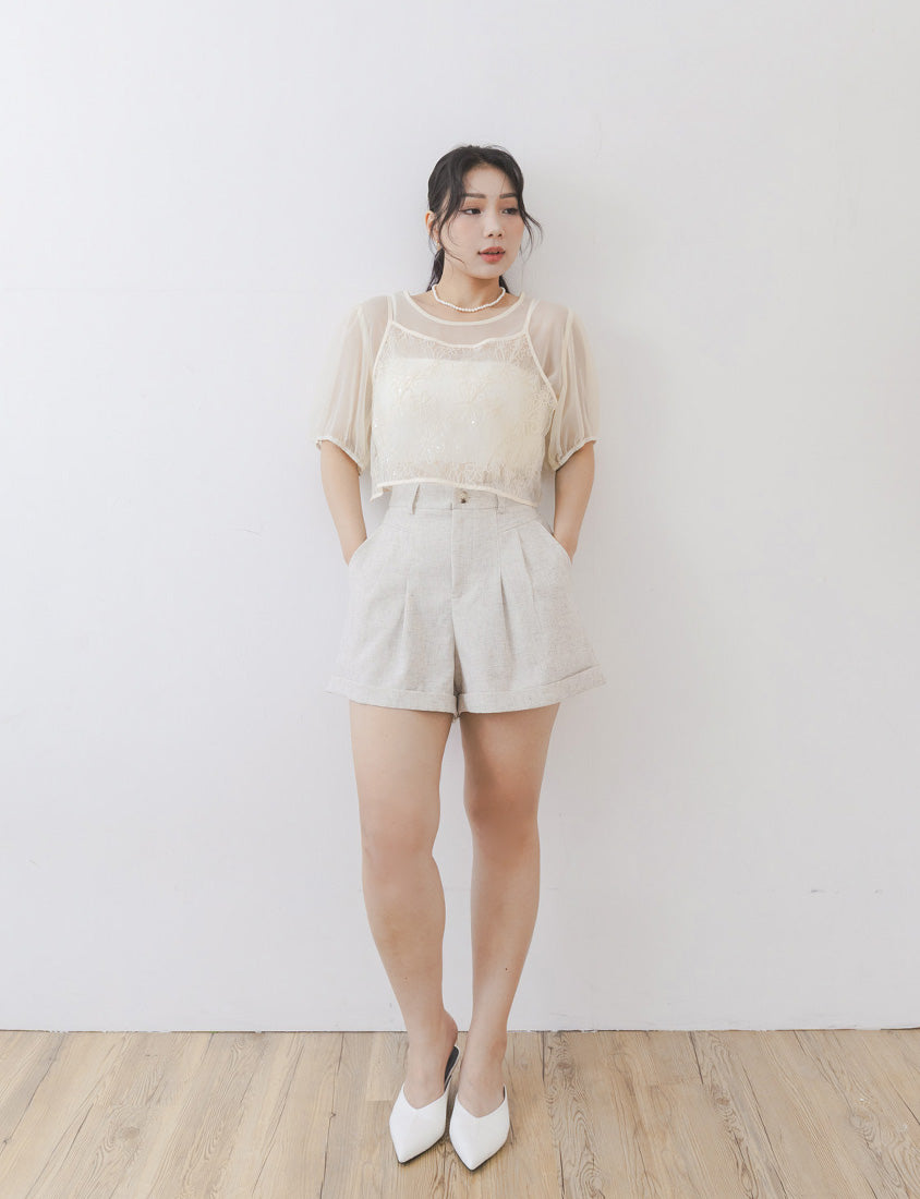 MISS. Wrinkle-Resistant Skin-Friendly Linen Cuffed Plus Size Shorts