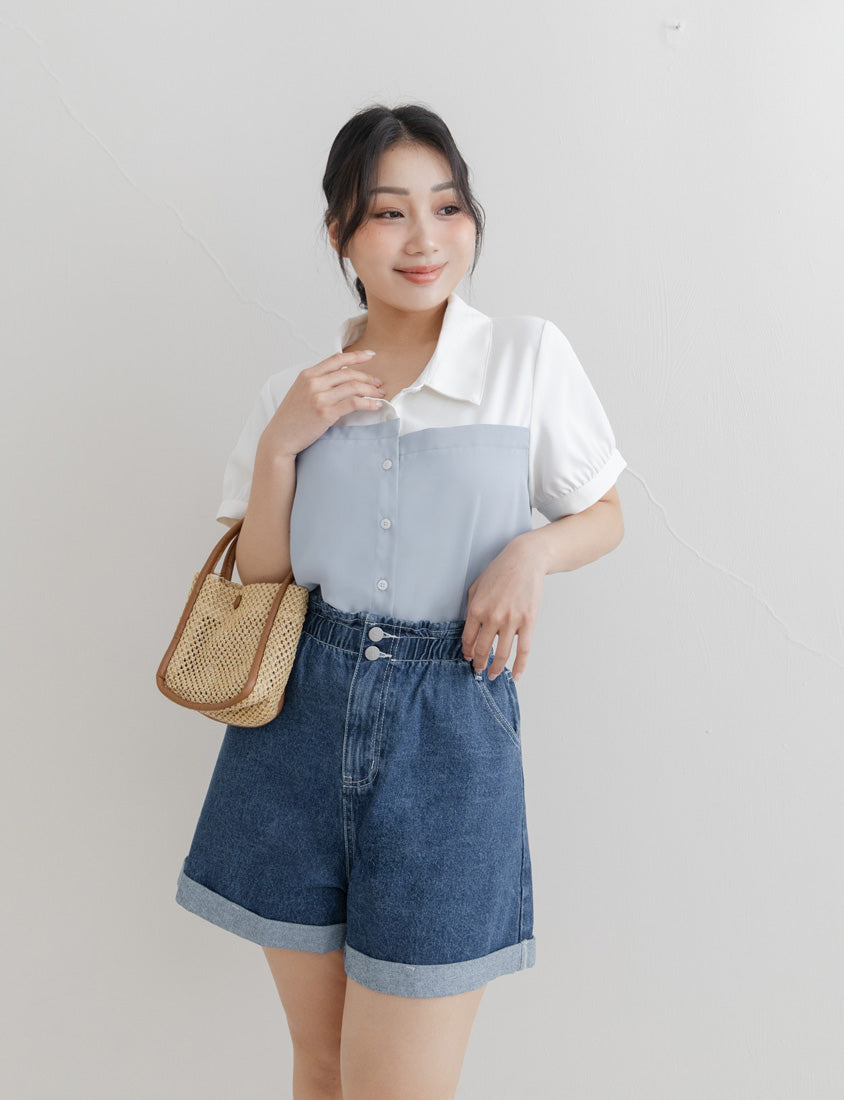 Faux Two-Piece Asymmetric Color-Block Plus Size Shirt