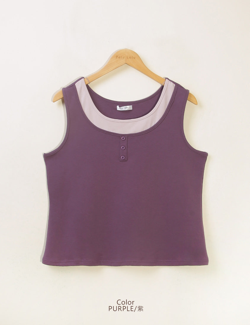Versatile Faux Two Piece Button Front Plus Size Vest