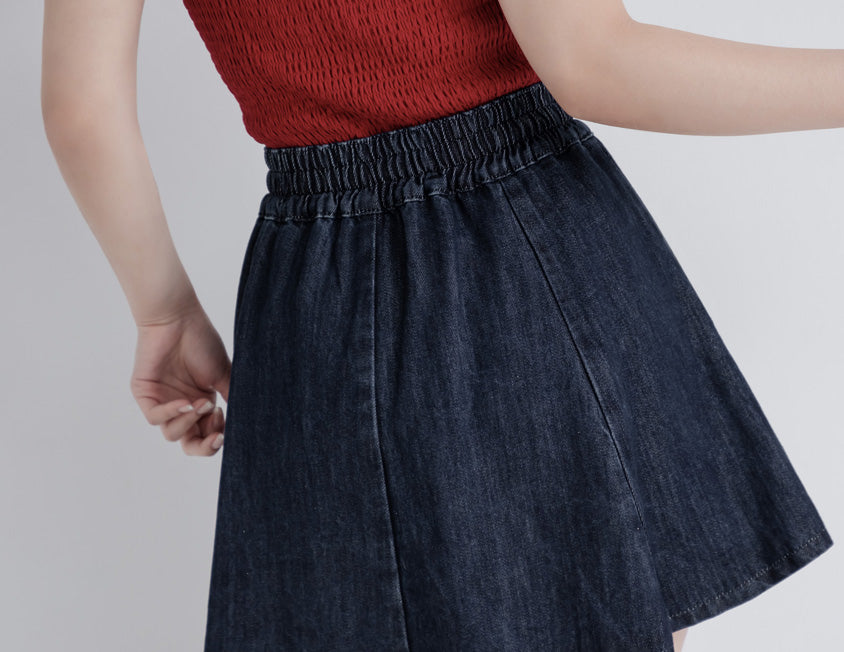 Silky Cool Flare Plus Size Denim Skirt (With Inner Shorts)