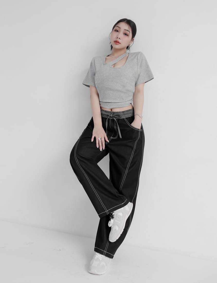 MUA! Sexy Ribbed Hollow Plus Size Short Sleeve Tee