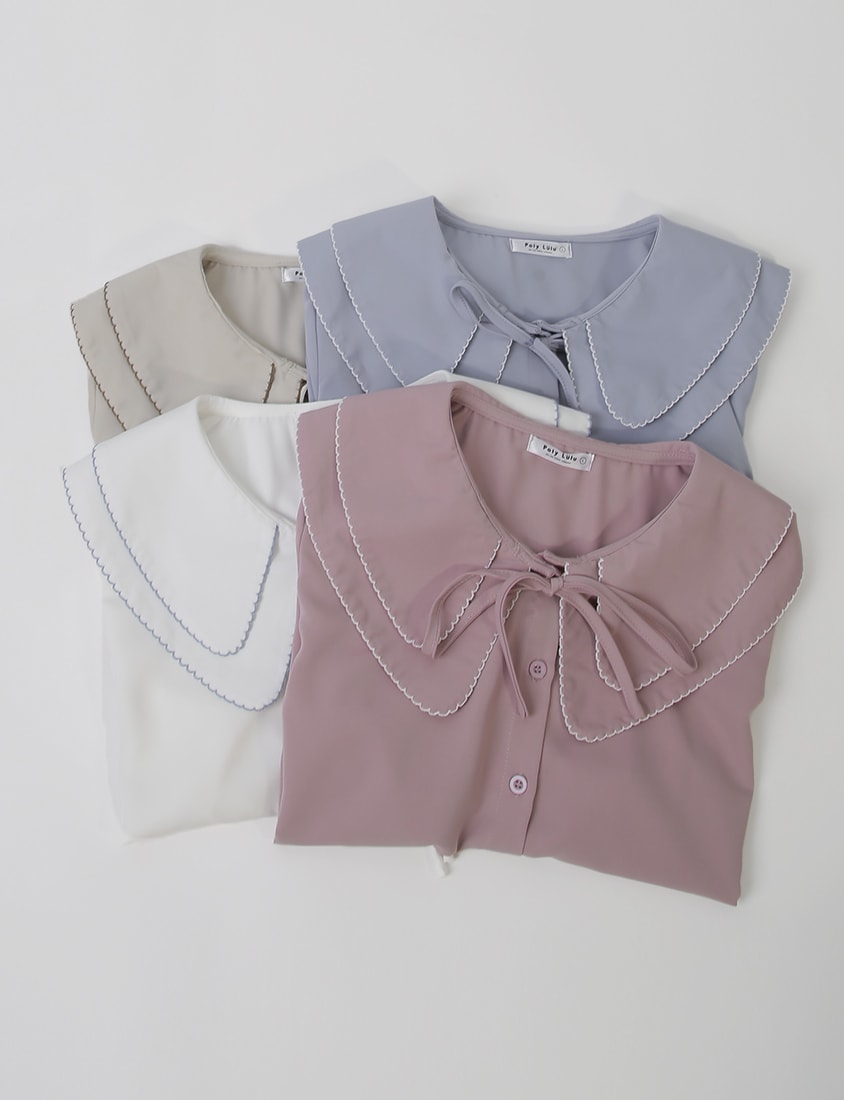 Double Layer Collar Tie Puff Sleeve Plus Size Blouse