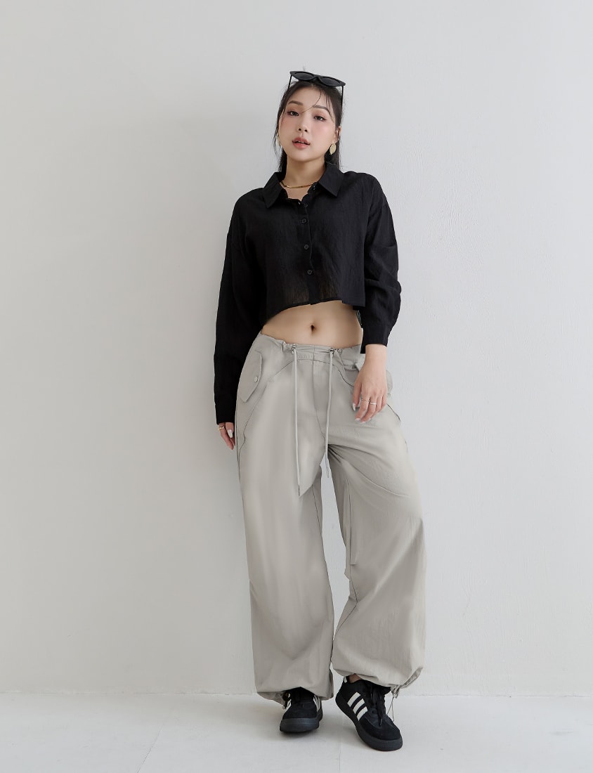 MUA! Edgy Utility Cargo Drawstring Pleated Plus Size Wide Leg Pants
