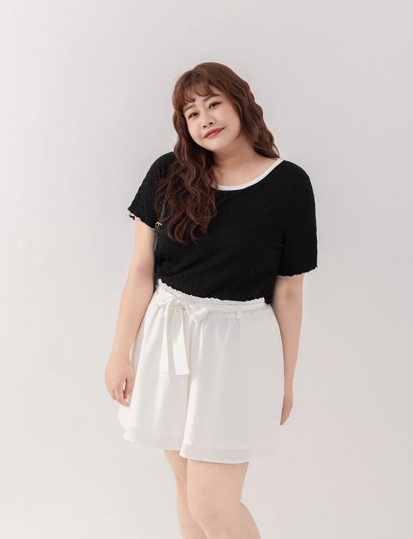 Floral Ruffled Elastic Waist Flowy Plus Size Mini Skort  (With Waist Tie)