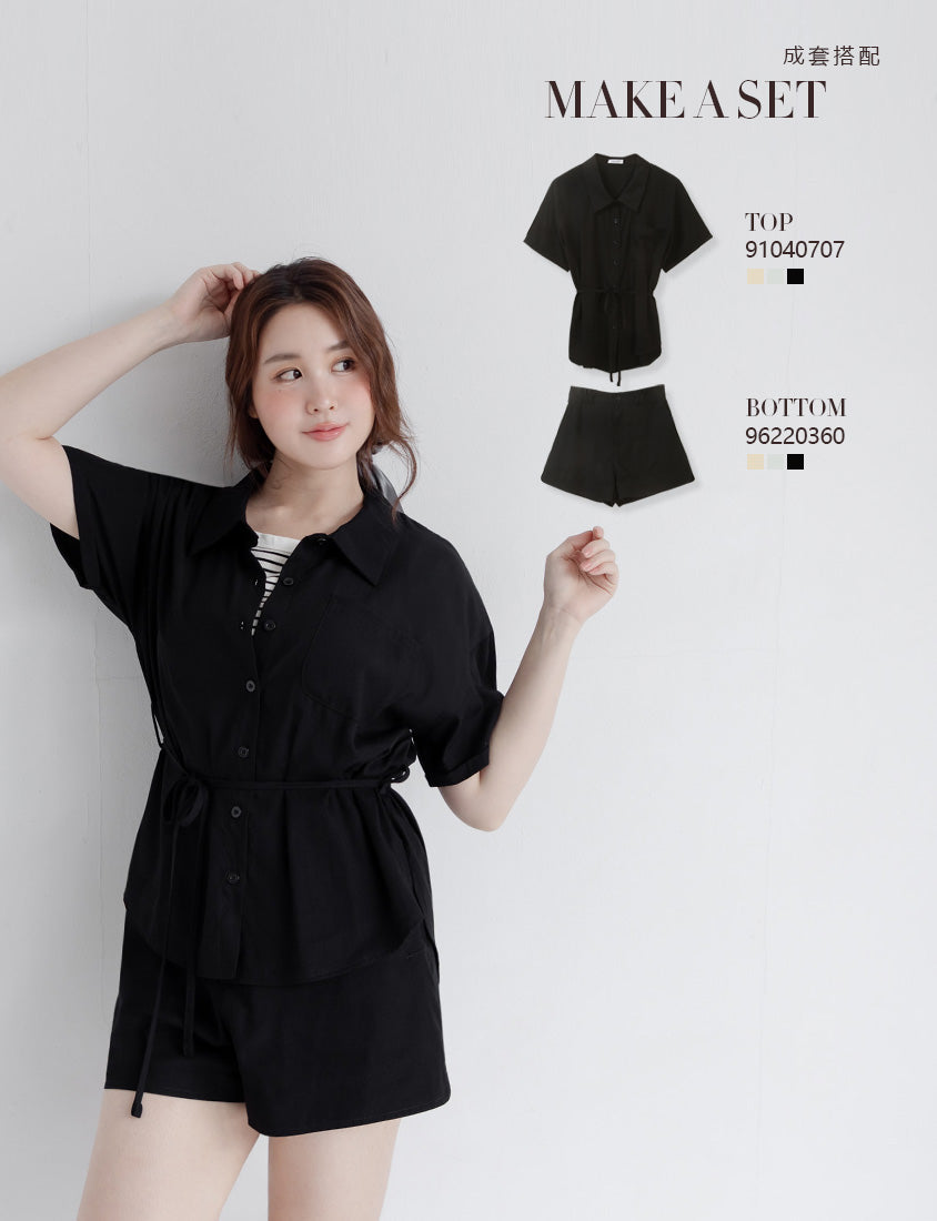 Airy Silky Linen Short Sleeve Plus Size Shirt (With Tie Belt)