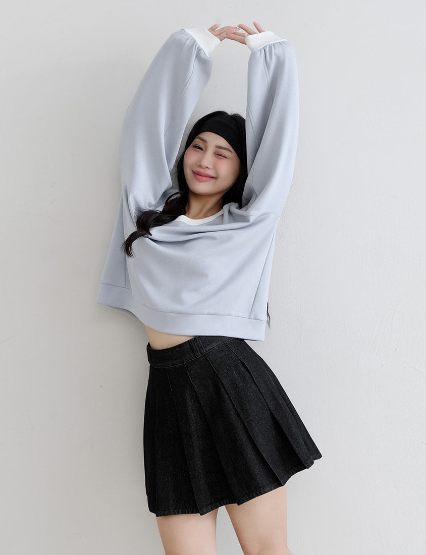 Playful Pleated Denim Mini Skirt (with Button)