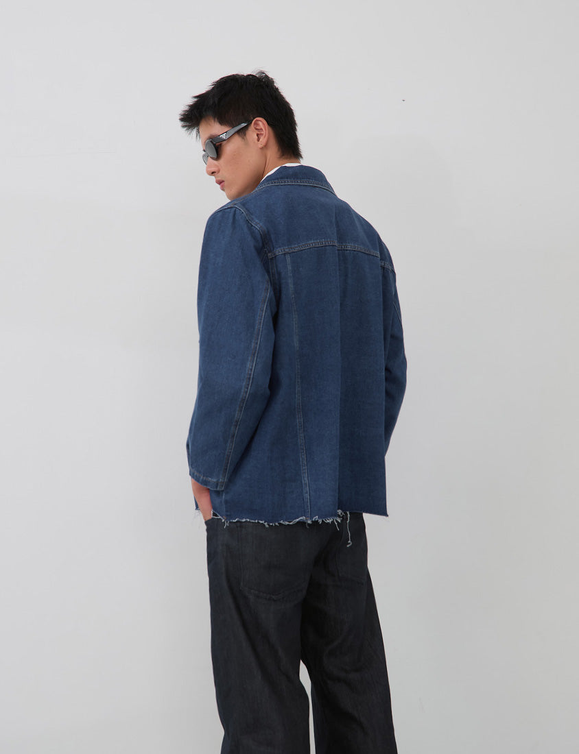 Vintage Washed Denim Plus Size Blazer (Unisex)