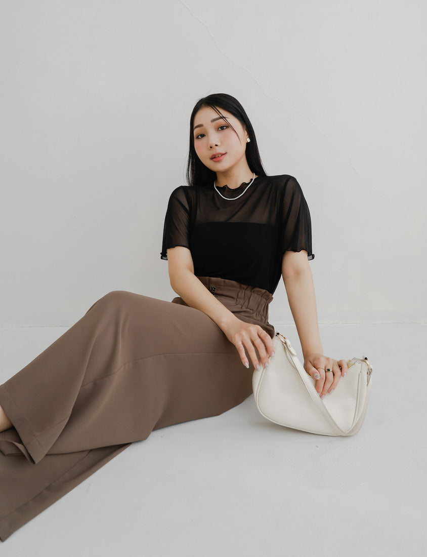 MISS. Sheer Wavy Edge Korean Style Plus Size Short Sleeve Top